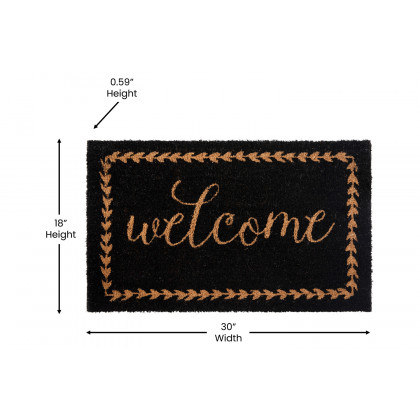 BLNK Harbold Coir Indoor-Outdoor Doormat with Welcome Message and Non-Slip Backing - Black