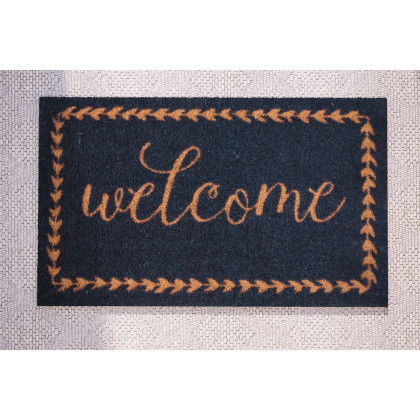 BLNK Harbold Coir Indoor-Outdoor Doormat with Welcome Message and Non-Slip Backing - Navy