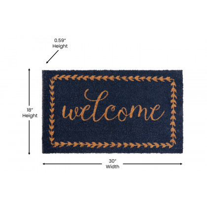 BLNK Harbold Coir Indoor-Outdoor Doormat with Welcome Message and Non-Slip Backing - Navy
