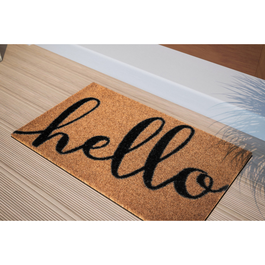 BLNK Harbold Coir Indoor-Outdoor Doormat with Hello Message and Non-Slip Backing - Natural