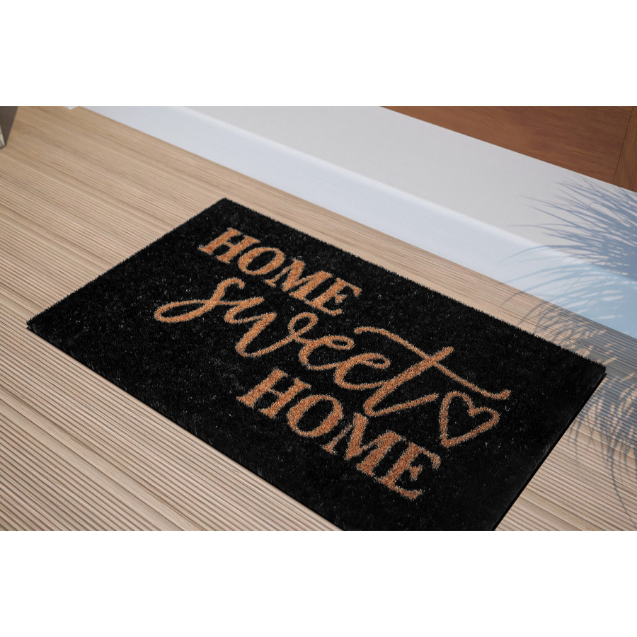 BLNK Harbold Coir Indoor-Outdoor Doormat with Home Sweet Home Message and Non-Slip Backing - Black