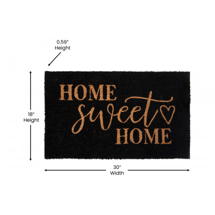 BLNK Harbold Coir Indoor-Outdoor Doormat with Home Sweet Home Message and Non-Slip Backing - Black
