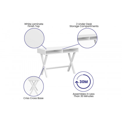 BLNK Dolly Home Office Writing Computer Desk with Open Storage Compartments - White