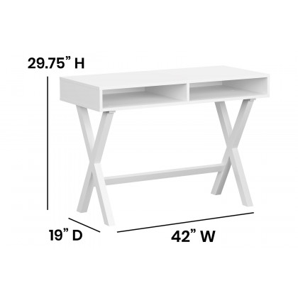 BLNK Dolly Home Office Writing Computer Desk with Open Storage Compartments - White