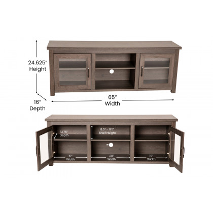 BLNK Sheffield Classic TV Stand up to 80" TVs - Finish with Full Glass Doors - Modern Black Wash