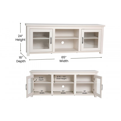 BLNK Sheffield Classic TV Stand up to 80" TVs - Finish with Full Glass Doors - Modern White Wash