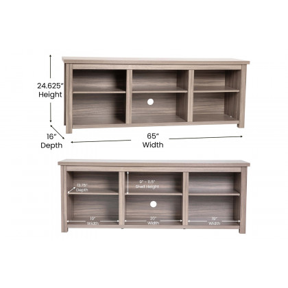 BLNK Kilead Farmhouse Engineered Wood Framed Media Console TV Stand for up to 80" TVs with Open Storage - Gray Wash Oak