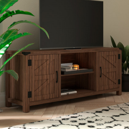 BLNK Charlotte Modern Farmhouse Barn Door TV Stand for TV's up to 65" - 59" Entertainment Center with Adjustable Shelf - Gray Wash Oak