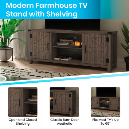 BLNK Charlotte Modern Farmhouse Barn Door TV Stand for TV's up to 65" - 59" Entertainment Center with Adjustable Shelf - Gray Wash Oak