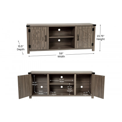 BLNK Charlotte Modern Farmhouse Barn Door TV Stand for TV's up to 65" - 59" Entertainment Center with Adjustable Shelf - Gray Wash Oak