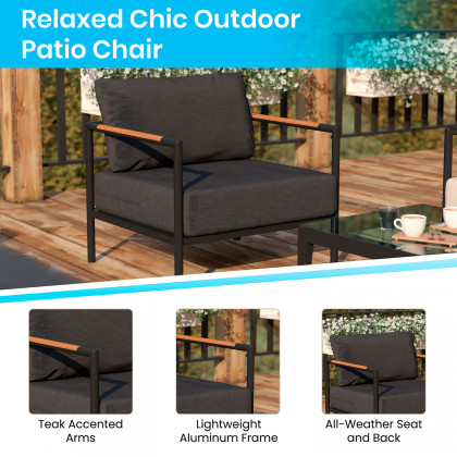 BLNK Lea Indoor-Outdoor Aluminum Framed Patio Chair with Cushions - Charcoal