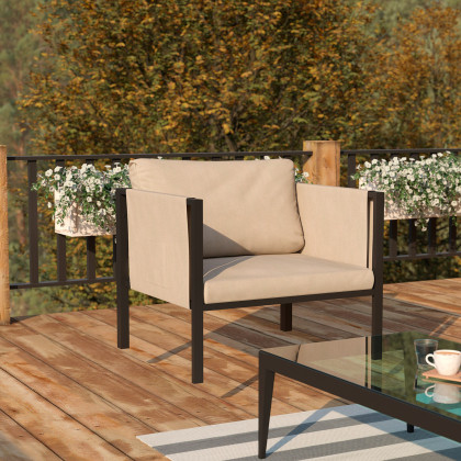BLNK - Lea Indoor-Outdoor Steel Framed Patio Chair with Cushions