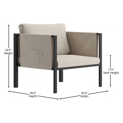 BLNK Lea Indoor-Outdoor Steel Framed Patio Chair with Cushions - Beige