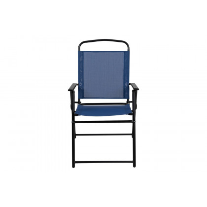 BLNK Nantucket Patio Garden Set with Umbrella Table and Set of 4 Folding Chairs 6 Piece - Navy