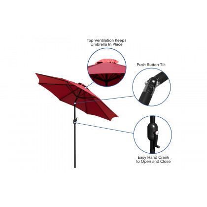 BLNK Kona Round Umbrella with Crank and Tilt Function - Red