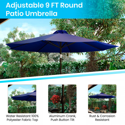 BLNK Sunny Round Umbrella with Crank and Tilt Function and Standing Umbrella Base - Navy