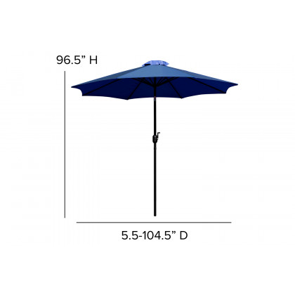 BLNK Sunny Round Umbrella with Crank and Tilt Function and Standing Umbrella Base - Navy
