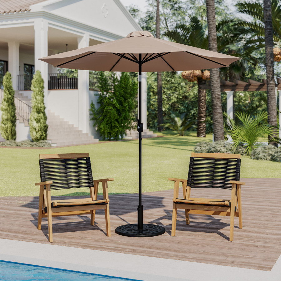 BLNK Kona Round Umbrella with Crank and Tilt Function and Standing Umbrella Base - Tan