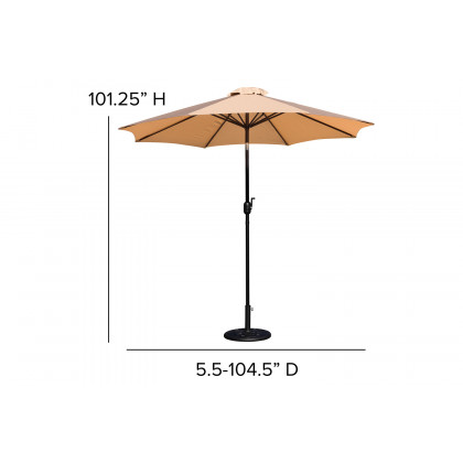 BLNK Kona Round Umbrella with Crank and Tilt Function and Standing Umbrella Base - Tan