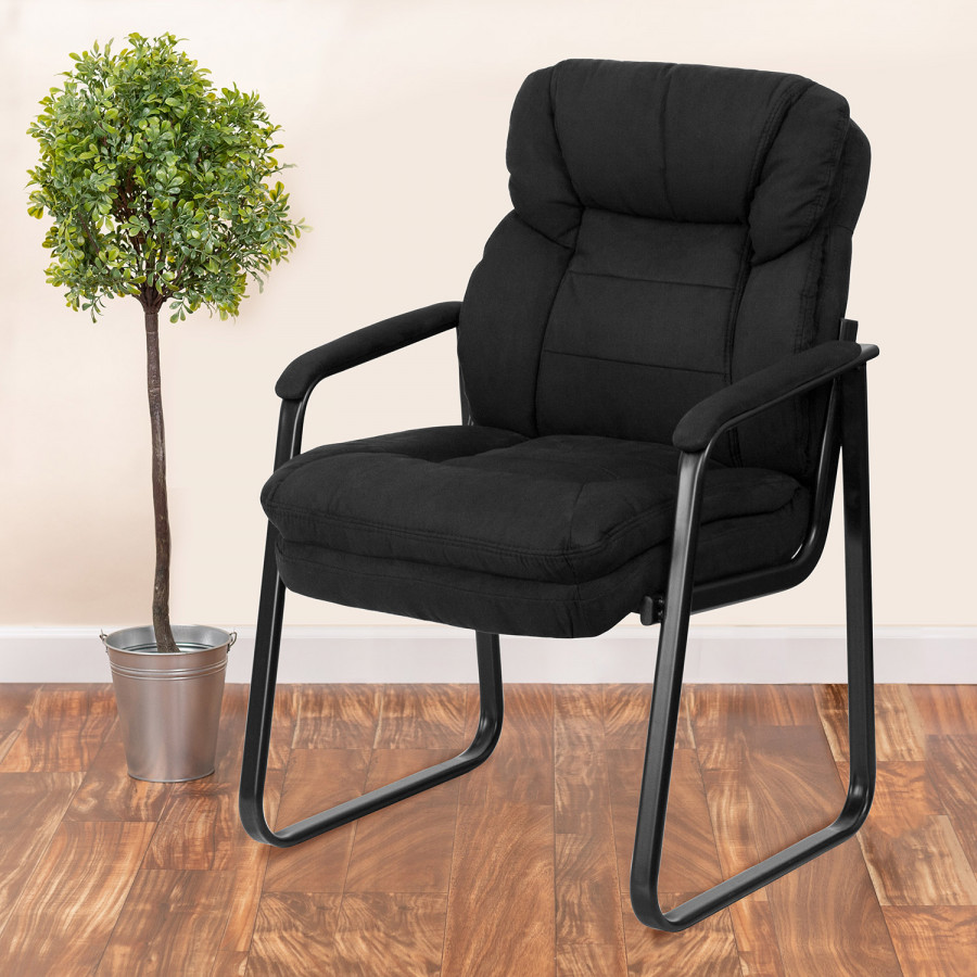 BLNK - Isla Microfiber Executive Side Reception Chair with Lumbar Support and Sled Base