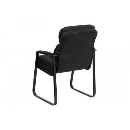 BLNK Isla Microfiber Executive Side Reception Chair with Lumbar Support and Sled Base - Black