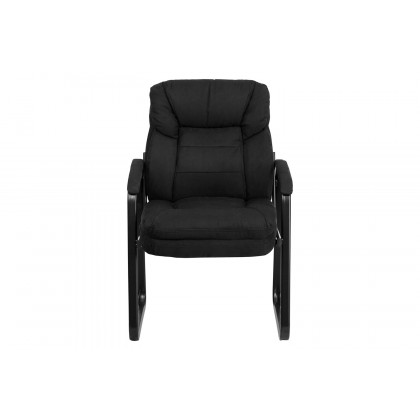 BLNK Isla Microfiber Executive Side Reception Chair with Lumbar Support and Sled Base - Black