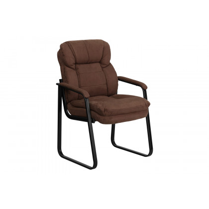 BLNK Isla Microfiber Executive Side Reception Chair with Lumbar Support and Sled Base - Brown