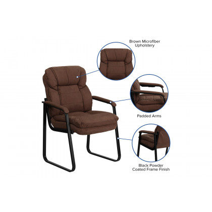 BLNK Isla Microfiber Executive Side Reception Chair with Lumbar Support and Sled Base - Brown