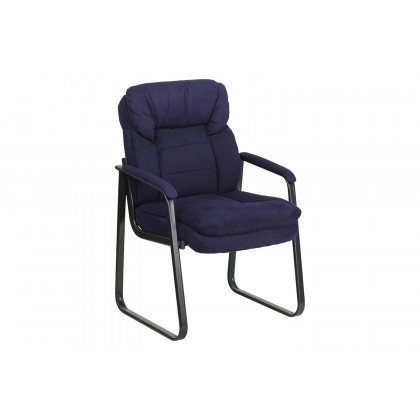 BLNK Isla Microfiber Executive Side Reception Chair with Lumbar Support and Sled Base - Navy