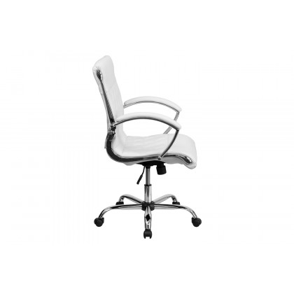BLNK Merideth LeatherSoft Mid-Back Designer Quilted Executive Swivel Office Chair with Chrome Base and Arms - White