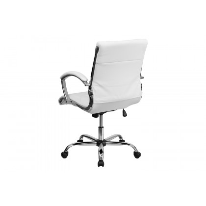 BLNK Merideth LeatherSoft Mid-Back Designer Quilted Executive Swivel Office Chair with Chrome Base and Arms - White