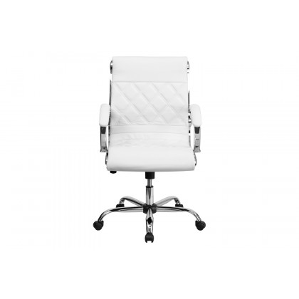 BLNK Merideth LeatherSoft Mid-Back Designer Quilted Executive Swivel Office Chair with Chrome Base and Arms - White