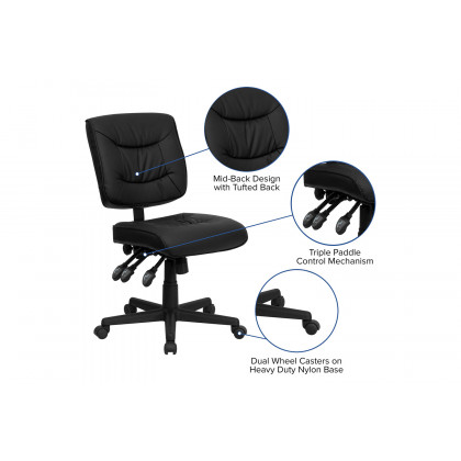BLNK Cole LeatherSoft Mid-Back Black Multifunction Swivel Ergonomic Task Office Chair