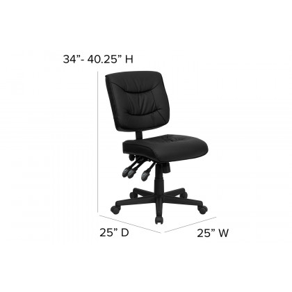 BLNK Cole LeatherSoft Mid-Back Black Multifunction Swivel Ergonomic Task Office Chair