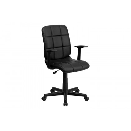 BLNK Clayton Vinyl Mid-Back Quilted Swivel Task Office Chair - Black, with Arms