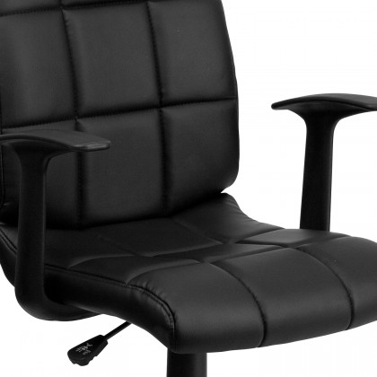 BLNK Clayton Vinyl Mid-Back Quilted Swivel Task Office Chair - Black, with Arms