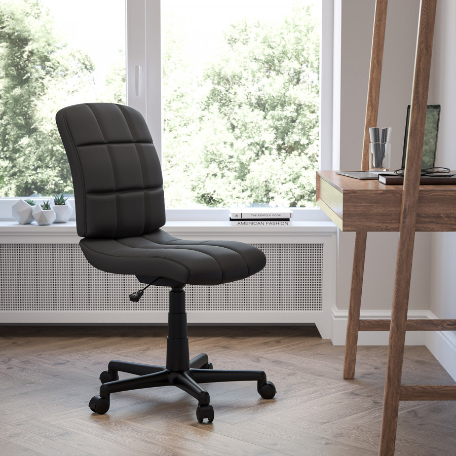 BLNK Clayton Vinyl Mid-Back Quilted Swivel Task Office Chair - Black