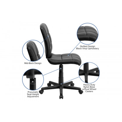 BLNK Clayton Vinyl Mid-Back Quilted Swivel Task Office Chair - Black