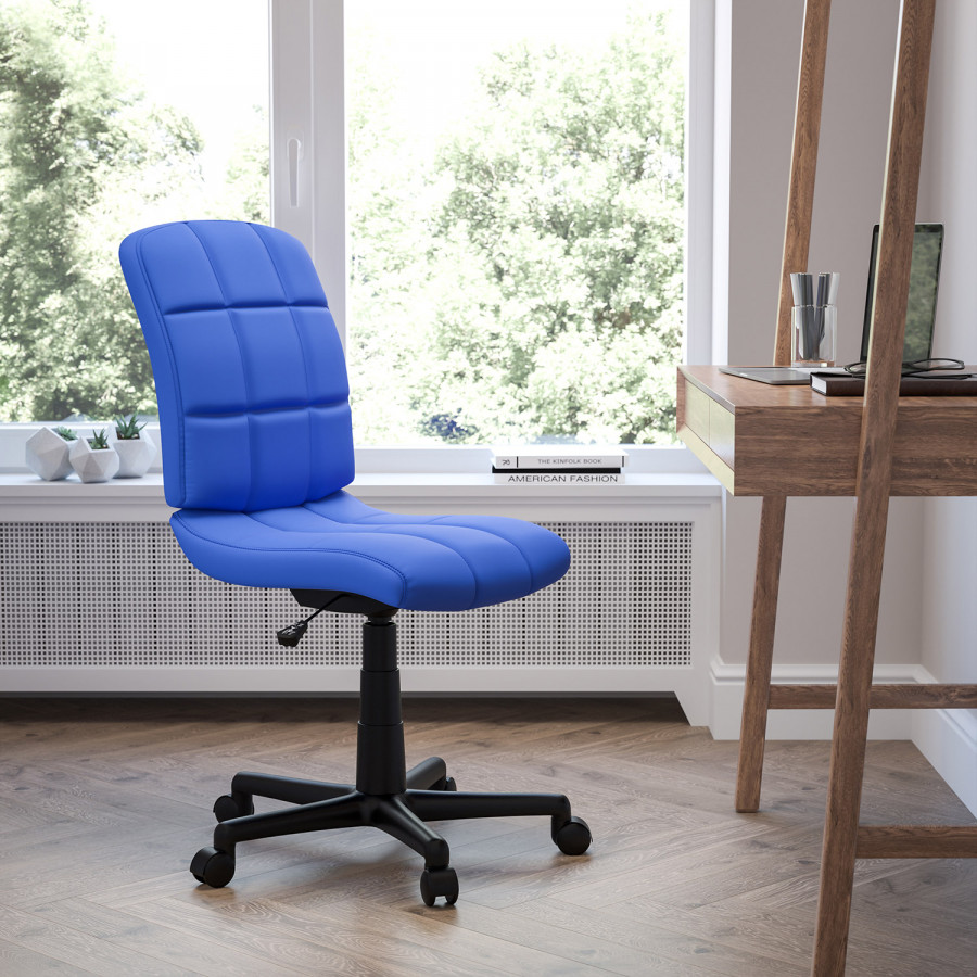 BLNK Clayton Vinyl Mid-Back Quilted Swivel Task Office Chair - Blue