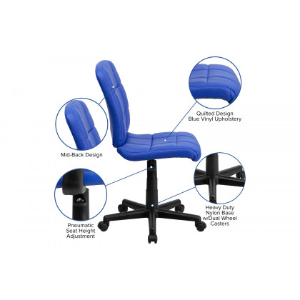 BLNK Clayton Vinyl Mid-Back Quilted Swivel Task Office Chair - Blue