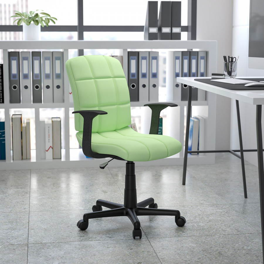 BLNK Clayton Vinyl Mid-Back Quilted Swivel Task Office Chair - Green, with Arms