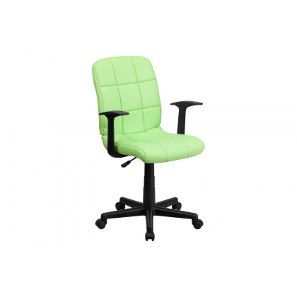BLNK Clayton Vinyl Mid-Back Quilted Swivel Task Office Chair - Green, with Arms