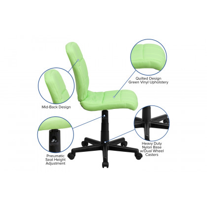 BLNK Clayton Vinyl Mid-Back Quilted Swivel Task Office Chair - Green