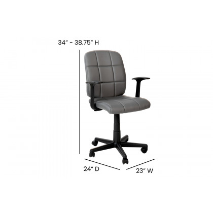 BLNK Clayton Vinyl Mid-Back Quilted Swivel Task Office Chair - Gray, with Arms