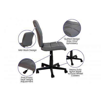 BLNK Clayton Vinyl Mid-Back Quilted Swivel Task Office Chair - Gray