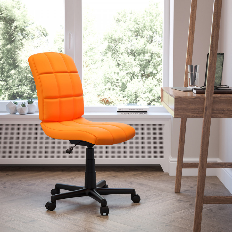 BLNK Clayton Vinyl Mid-Back Quilted Swivel Task Office Chair - Orange