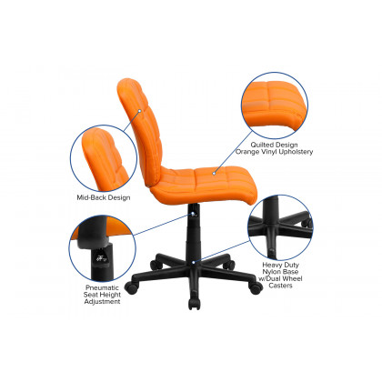 BLNK Clayton Vinyl Mid-Back Quilted Swivel Task Office Chair - Orange