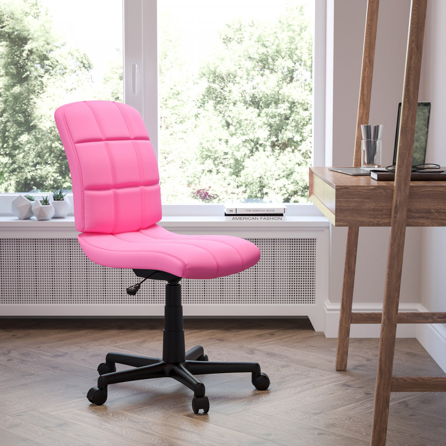 BLNK Clayton Vinyl Mid-Back Quilted Swivel Task Office Chair - Pink