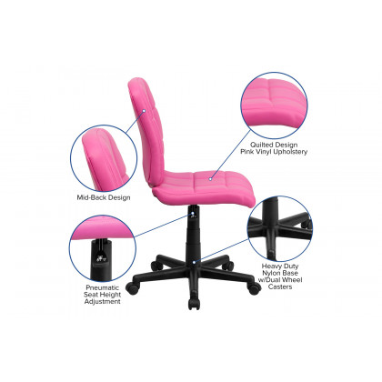 BLNK Clayton Vinyl Mid-Back Quilted Swivel Task Office Chair - Pink