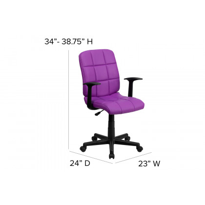 BLNK Clayton Vinyl Mid-Back Quilted Swivel Task Office Chair - Purple, with Arms